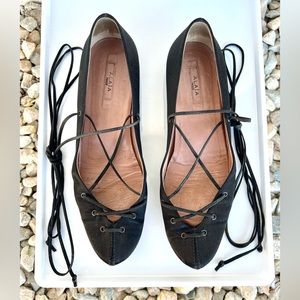 Alaia black silk lace up ballerina flat sandal sz.36